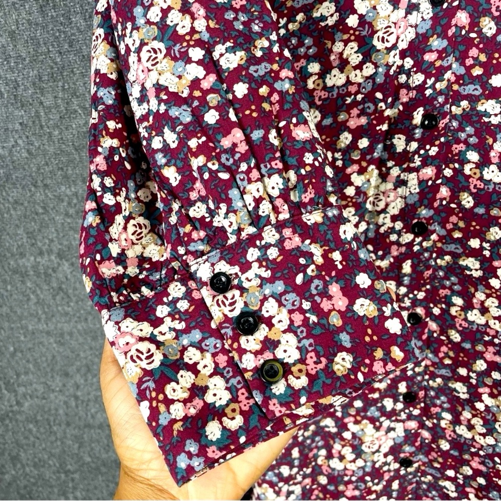NWT Natural Life Women’s Floral Boho 3/4 Sleeve Collared Shirt Dress Burgundy L - Picture 7 of 14